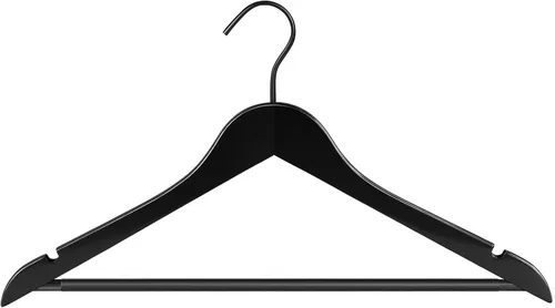 Miniatura 9 de Paquete de 20 perchas de madera maciza de alta calidad para trajes y abrigos con barra antideslizante para pantalones, ganchos con revestimiento