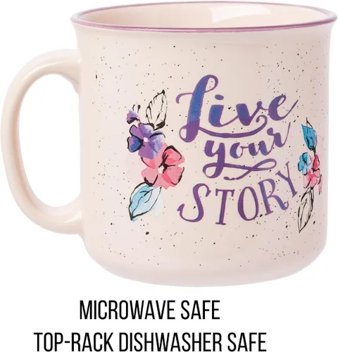 Miniatura 3 de Silver Buffalo Taza de cerámica estilo cámper Disney Princess "Live Your Story" con Jasmine, Tiana, Mulan y Moana, 20 onzas