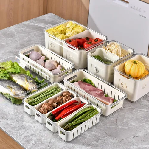 Miniatura 9 de shopwithgreen Recipientes para barra de ensalada para refrigerador con tapa y asa, contenedores de almacenamiento de frutas con 4 coladores