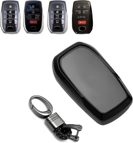 Miniatura 15 de x xotic tech Funda para llavero de ABS con patrón de fibra de carbono negra brillante, compatible con Toyota Land Cruiser, 4Runner Hignlander, Rav4