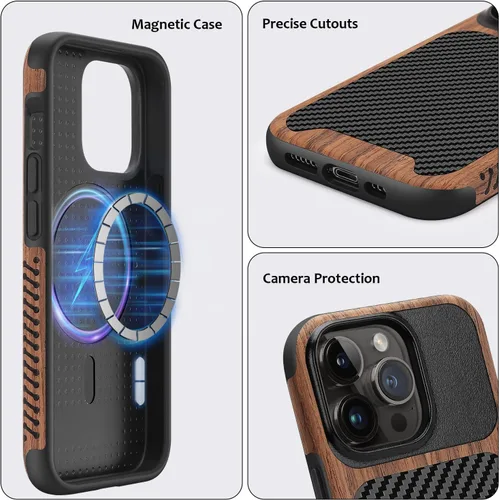 Miniatura 6 de Funda magnética ZZDZZ compatible con iPhone 14 Plus [Compatible con Magsafe] Diseño de cuero premium TPU híbrido a prueba de golpes (Negro)