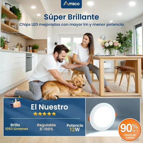 Miniatura 3 de Amico paquete de 12 luces de techo empotrables ultrafinas de 6 pulgadas, 5 CCT, con caja de conexiones, 2,700 K, 3,000 K, 3,500 K, 4,000 K, 5,000 K
