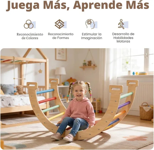 Miniatura 7 de Juego de Triángulo Pikler Grande, Juguetes de Escalada para Niños Pequeños 7 en 1 para Interiores, Juego de Escalada Montessori de Madera con Arco