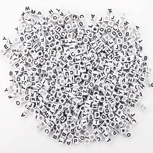 Miniatura 3 de Augshy 500 piezas de cuentas de letras blancas para hacer pulseras, cuentas de alfabeto para hacer pulseras (6 mm)