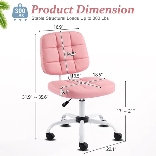 Miniatura 2 de VINGLI Silla de escritorio compacta y pequeña, linda silla sin brazos con ruedas, silla de tocador con respaldo bajo, silla de tarea ajustable