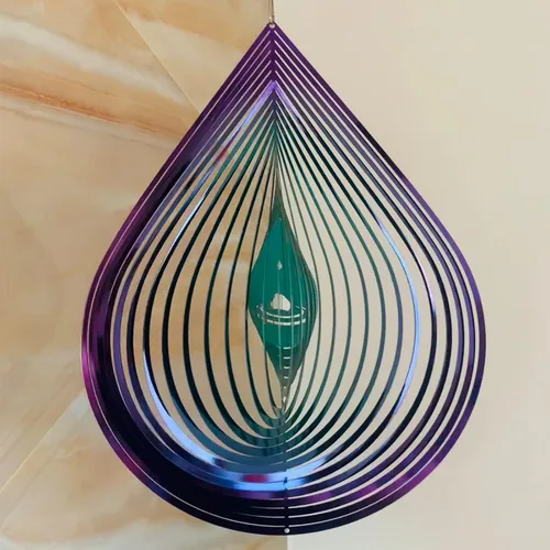 Miniatura 4 de Molinillo de viento para jardín, decoración de interiores y exteriores, decoración colgante de metal 3D, forma de gotas de agua, esculturas de Gotas