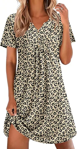 Miniatura 10 de Ekouaer Camisones para mujer de algodón Vestidos de noche Plisados Camisones Henley Cuello en V Camisas de dormir de manga corta Ropa de dormir