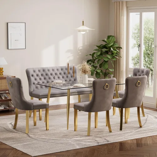 Miniatura 29 de Baysitone Juego de mesa de comedor de vidrio de 51 pulgadas para 4, juego de 5 piezas moderno de comedor, mesa de cocina rectangular de vidrio con 4