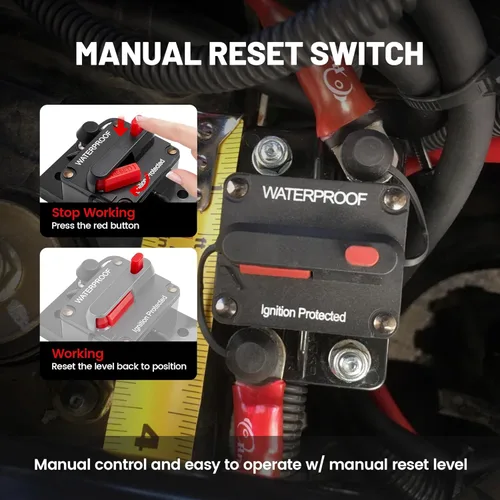 Miniatura 2 de RED WOLF Disyuntor de circuito de automóvil de 120 AMP con interruptor de reinicio manual, portafusibles en línea, inversor para vehículos con motor