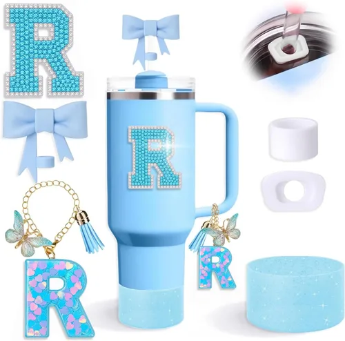 Miniatura 21 de Juego de 6 accesorios de copa Stanley color azul, adorno de pajilla con lazo para copa Stanley de 30 onzas, 40 onzas, incluye adorno de popote