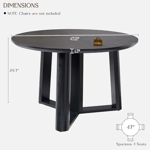 Miniatura 2 de OKD Mesa de comedor de 47 pulgadas para 4-6, mesa de comedor redonda con estructura triangular, base estable de pedestal, borde de mesa curvado
