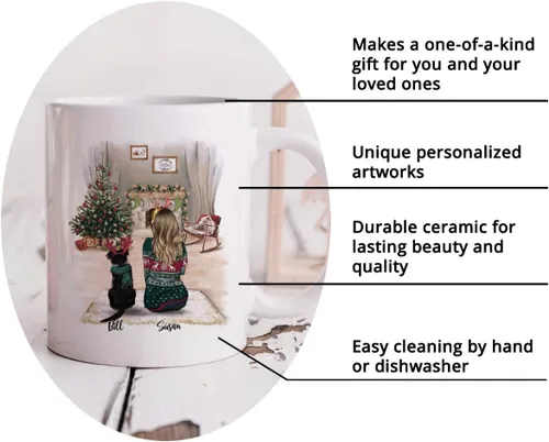 Miniatura 5 de Gossby Taza de café de Navidad personalizada con diseño de perro y mamá, regalo de Navidad personalizado para mujeres con nombre, taza de cerámica