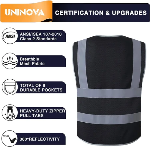 Miniatura 2 de Chaleco de seguridad de alta visibilidad, ropa de trabajo transpirable de malla reflectante con múltiples bolsillos, normas ANSI/ISEA