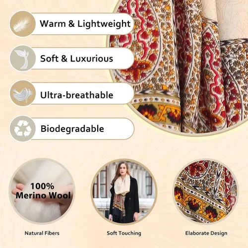 Miniatura 257 de DANA XU Manta de pashmina extragrande 100% de lana merina, bufanda de viaje, bufanda de cachemira para mujer, otoño e invierno, chal de gran