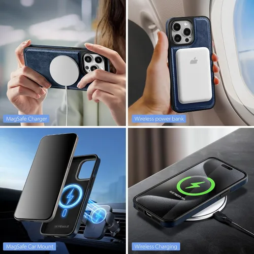Miniatura 4 de SkyEagle Magsafe - Funda magnética 2 en 1 desmontable para iPhone 11 Pro Max con tarjetero, para mujeres y hombres, piel sintética con bloqueo RFID