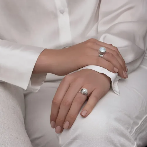 Miniatura 4 de JEAN RACHEL JEWELRY Anillo de plata de ley 925 con perla de agua dulce, hipoalergénico, sin níquel ni plomo, colección de diseñador artesanal hecha