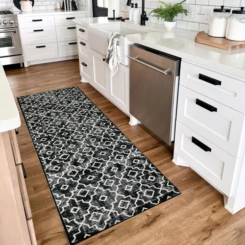 Miniatura 9 de Moynesa Alfombra marroquí lavable de 2 x 3 pulgadas, pequeña, azul, para cocina, baño, suave, antideslizante, de pelo bajo, moderna, geométrica