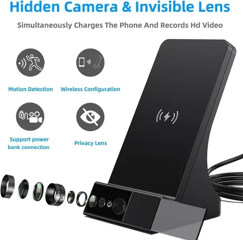 Miniatura 8 de Cámara cargador de teléfono, cámara de carga inalámbrica, gran angular de 110°, WiFi de 2.4G/aplicación gratuita control remoto, detección