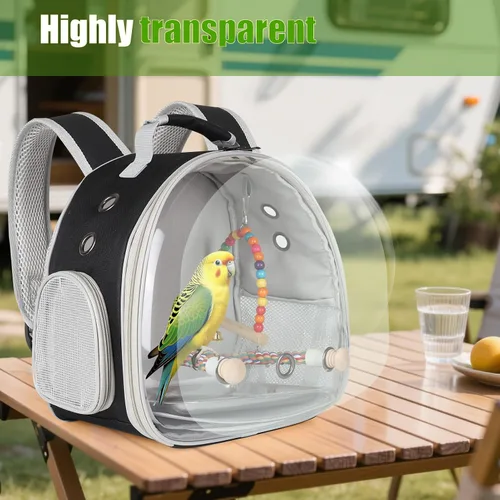 Miniatura 5 de Jaula portátil de viaje para loros con juguete pequeño oscilante y jaula de juguetes coloridos, bolsa de periquito para pájaros pequeños con bolsa