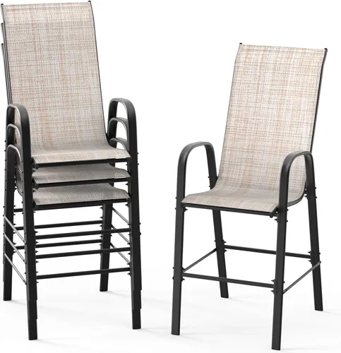 Miniatura 10 de VINGLI Juego de 4 taburetes de bar apilables para exteriores, sillas tipo honda con respaldo alto y reposabrazos, para césped, jardín, bar, gris