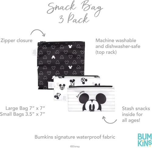 Miniatura 5 de Bumkins Disney Bolsas reutilizables para sándwiches y aperitivos, para el almuerzo escolar de niños y para porciones de adultos, tela lavable, bolsa