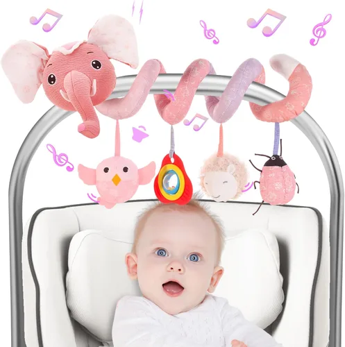 Miniatura 8 de FATI Juguetes de Asiento de Coche para Bebés de 0-6 Meses, Juguete Espiral en Blanco y Negro de Alto Contraste para Asiento de Coche para Infantes