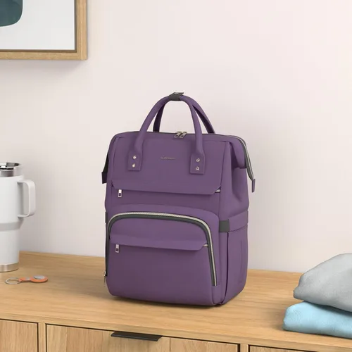 Miniatura 2 de LOVEVOOK - Mochila para laptop de mujer, de negocios, de viaje, bolsa de trabajo, Púrpura oscuro, 15,6 pulg.