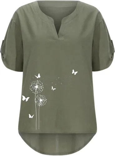 Womens Short Sleeve V-Neck Comfy Tee Top Flower Graphic Print Blouse Lightweight Fashion Casual Summer Blouses Shirt