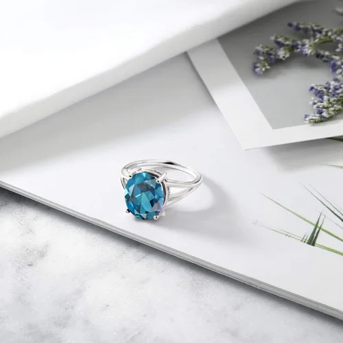 Miniatura 39 de Gem Stone King Anillo solitario con piedra preciosa de 3.00-7.00 quilates Plata de ley 925 Ovalado de 0.47 x 0.49 pulgadas Anillo