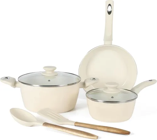Miniatura 4 de Gibson Home Plaza Café - Juego de utensilios de cocina de aluminio forjado, saludable, sin PFA, ollas y sartenes de cerámica, juego de 7 piezas