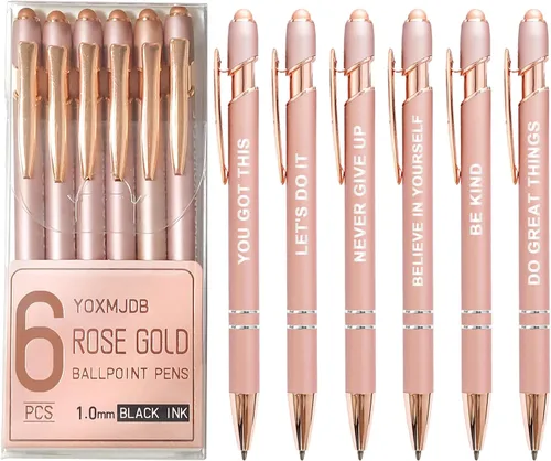 Miniatura 10 de YOXMJDB Bolígrafos Stylus para pantallas táctiles, paquete de 12 bolígrafos de oro rosa inspiradores, bolígrafos de punta media de 1.0 mm