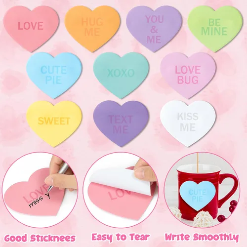 Miniatura 3 de TICIAGA 30 unidades de notas adhesivas de corazón de amor, conversación romántica, notas autoadhesivas, mini blocs de notas inspiradoras
