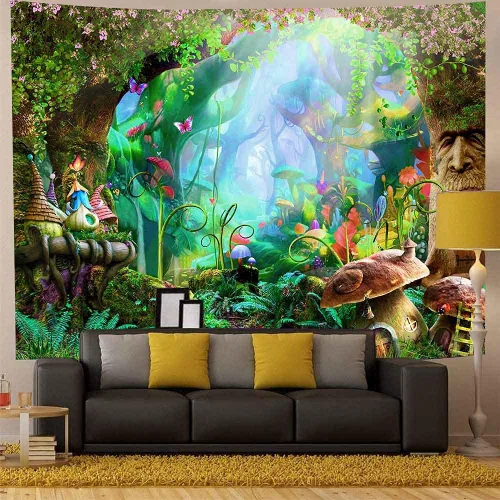 Miniatura 4 de Aidatain Tapiz de bosque de cuento de hadas, para colgar en la pared, diseño de hongos, de franela, grande, 80 x 60 pulgadas, tapices de paisaje