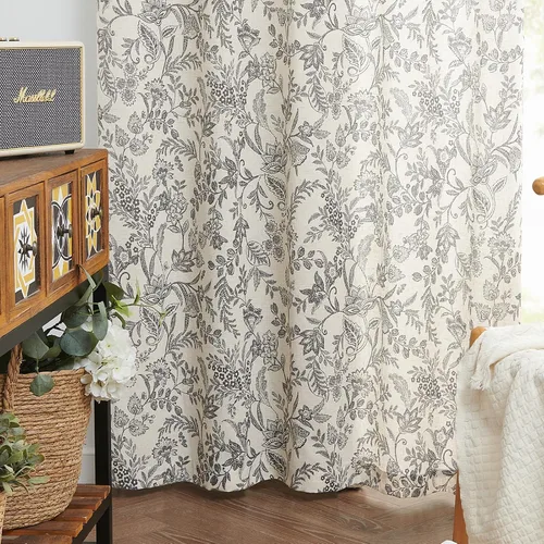 Miniatura 8 de JINCHAN Cortinas florales de lino para sala de estar, cortinas negras de estilo granja francesa de campo, cortinas de 63 pulgadas de largo, cortinas