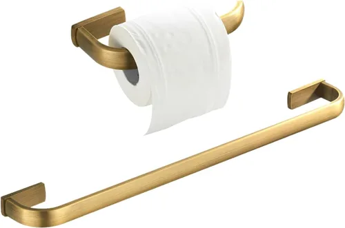 Flybath Juego de 2 piezas, soporte para papel higiénico y toallero de 22 pulgadas, accesorios de baño de latón antiguo (bronce cepillado)