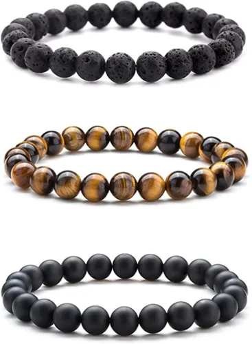 Miniatura 37 de Pulsera de triple protección, ojo de tigre malvado de ojo y obsidiana negra de 0.315 in, pulsera curativa para hombres y mujeres, pulsera curativa