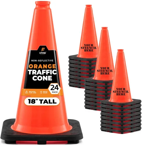 Miniatura 34 de Xpose Safety Cono de tráfico verde lima de 28 pulgadas, paquete de 4, cono de seguridad de PVC de alta calidad para estacionamiento, precaución