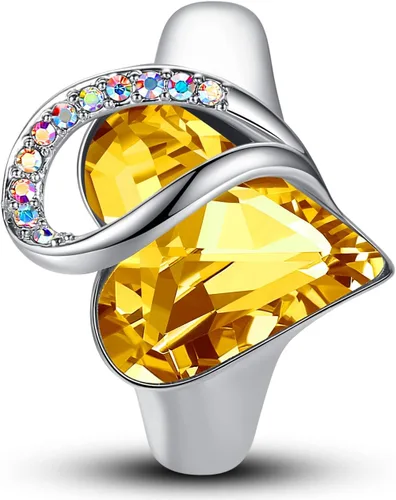 Leafael - Anillo de corazón ajustable para mujer con cristales de Swarovski, diseño de símbolo del infinito, color plateado, extremo abierto, talla
