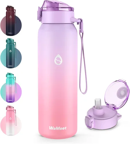 Miniatura 9 de WEMEET Botella de agua de 32 onzas con popote extraíble y tapa de boquilla, dos maneras de beber, botella de agua aislada de acero inoxidable 18/10