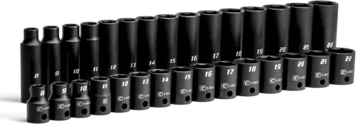 Miniatura 10 de Capri Tools Juego de llaves de vaso de impacto poco profundas, semiprofundas y profundas, métricas, 8 a 0.866 in, 45 piezas