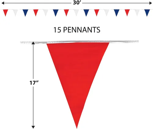 Miniatura 2 de Beistle Banderín triangular rojo, blanco y azul, 17 x 30 pies, decoración patriótica para porche, suministros de fiesta temática para el 4 de julio