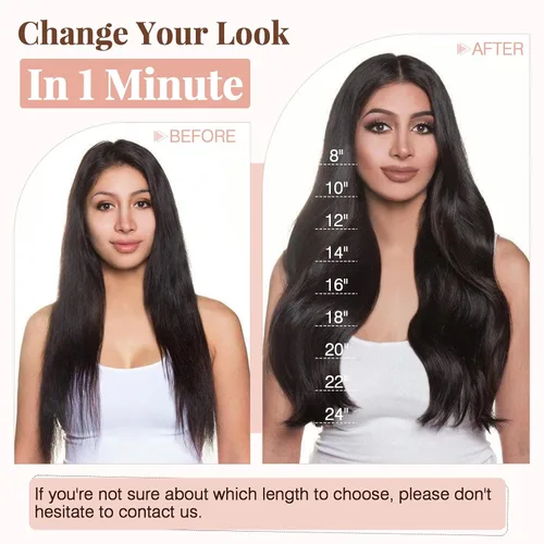 Miniatura 2 de Extensiones de cabello con clip, cabello humano Remy, extensiones de cabello largo lacio de una pieza con 5 clips, con gancho para colgar