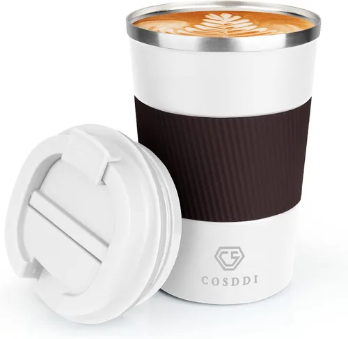 Miniatura 25 de Vaso térmico de acero inoxidable de 12 onzas con aislamiento al vacío, taza de viaje a prueba de derrames con tapa, para mantener caliente/café