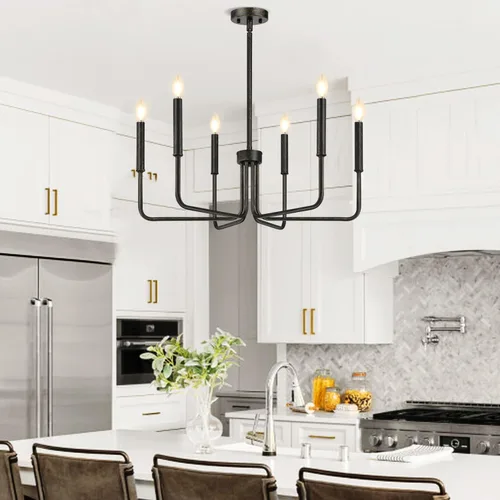 Miniatura 7 de Lynnoland - Candelabros de 6 luces de granja para comedor, accesorios de iluminación colgantes, lámparas industriales modernas para dormitorio