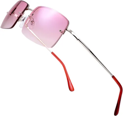 The Fresh - Lentes de sol rectangulares pequeños minimalistas, bisagra de resorte, lentes transparentes, paquete de caja de regalo., plateado, M