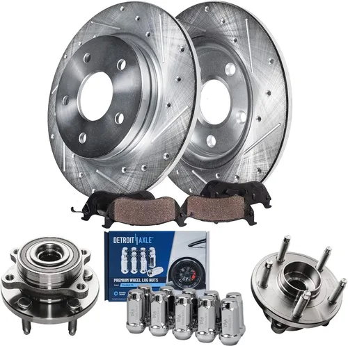 Miniatura 18 de Detroit Axle - Kit de freno para Mercedes-Benz C300 2015-2023, C350e 2016-2018 2015 C400, rotores perforados y ranurados Reemplazo de pastillas