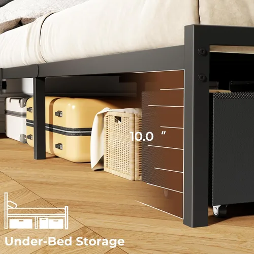 Miniatura 8 de Furnulem Base de cama de tamaño matrimonial con estación de carga y luces LED, cabecera tapizada de piel sintética, cama de plataforma de metal