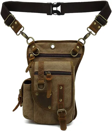 Miniatura 5 de Riñonera táctica para muslos al aire libre para hombres y mujeres, para ciclismo militar, con múltiples bolsillos, Café