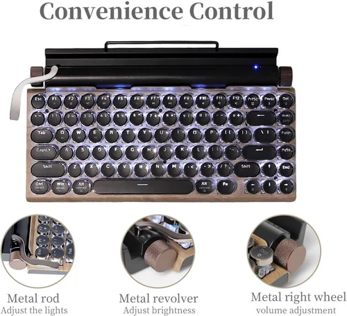 Miniatura 4 de GUAZI STORE Teclado mecánico de 83 teclas - Teclado inalámbrico con Bluetooth para juegos retro, interruptor azul anti-fantasma (madera)
