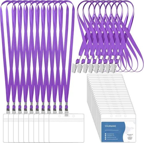 100 piezas de cordones para tarjetas de identificación y 100 piezas de soportes transparentes para etiquetas de nombre, cordón reutilizable con